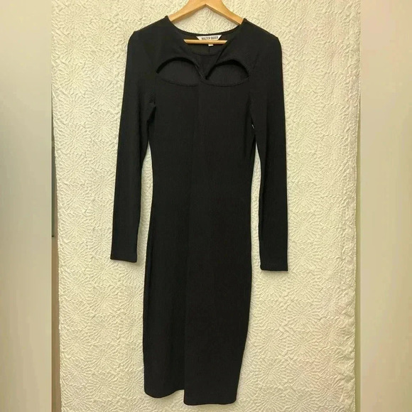 Walter Baker Dress Size Large Black Twist Front Ribbed Knit Bodycon Midi NWOT - Picture 15 of 15